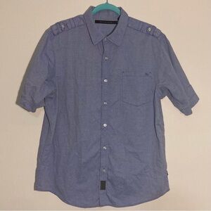 Sean John Blue Casual Button Down Shirt with Military-Inspired Details | Size XL